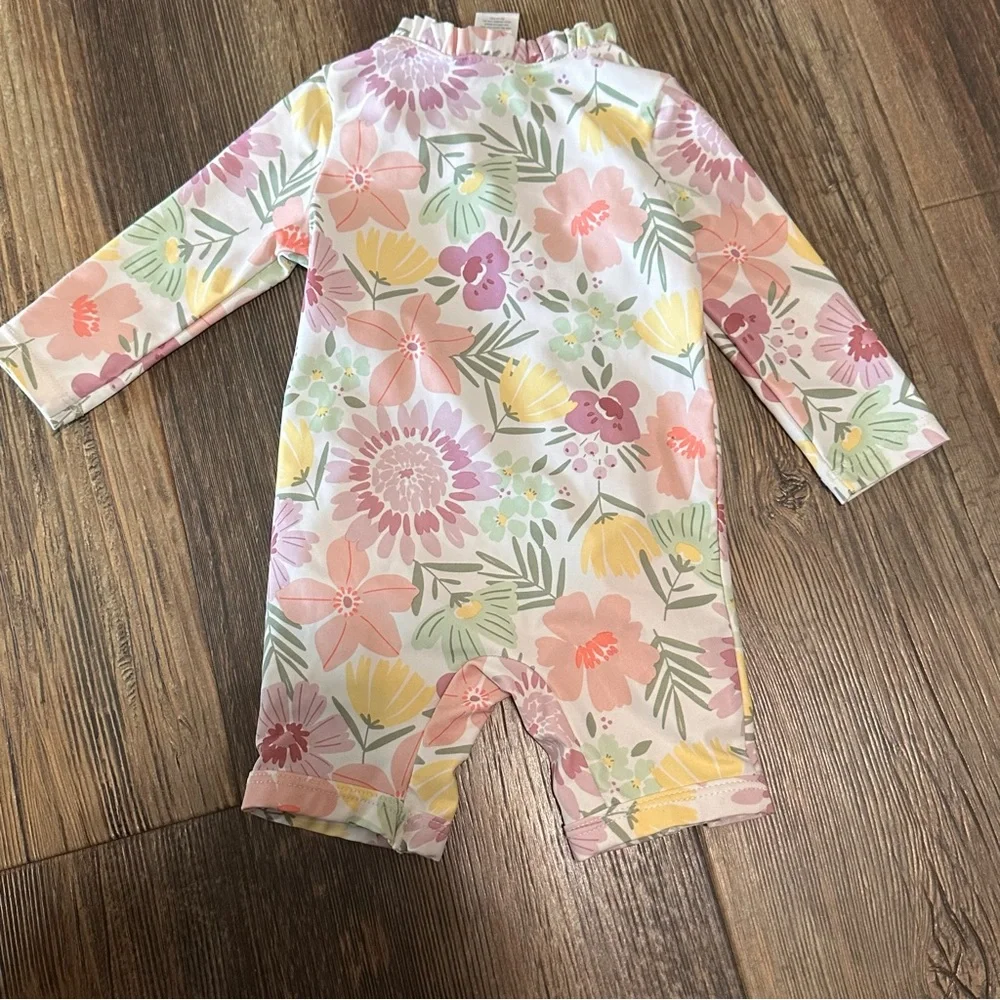 Carters one piece floral baby girl rash guard swim suit long sleeve 3 mo flowers